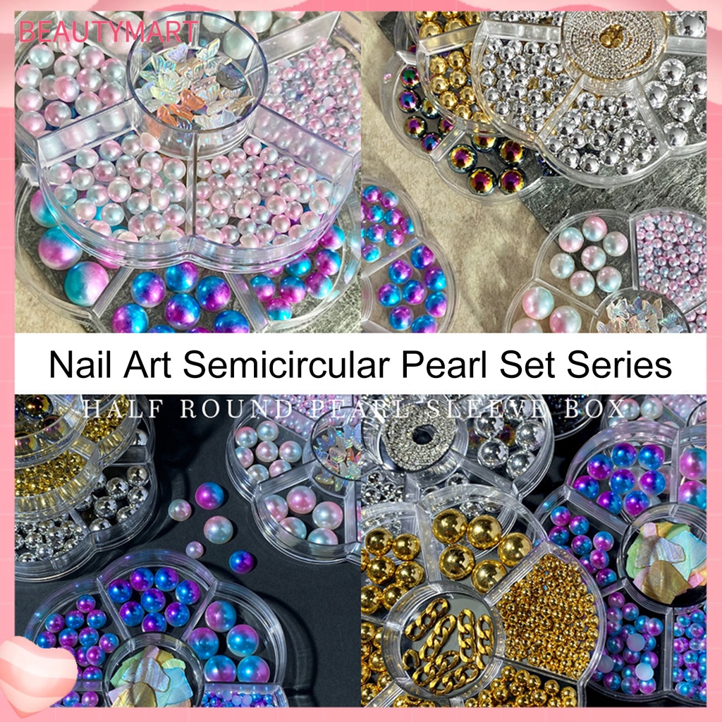 1 Hộp Hạt Ngọc Trai Giả Mini Trang Trí Móng Tay 3 / 5 / 6 / 8 / 10mm