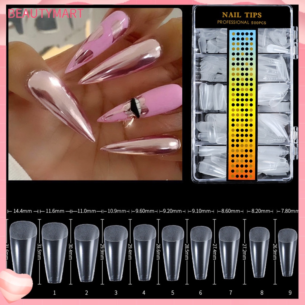 Bộ 500 Móng Tay Giả Cong Chữ C Trong Suốt Dùng Trang Trí Móng Nghệ Thuật DIY
