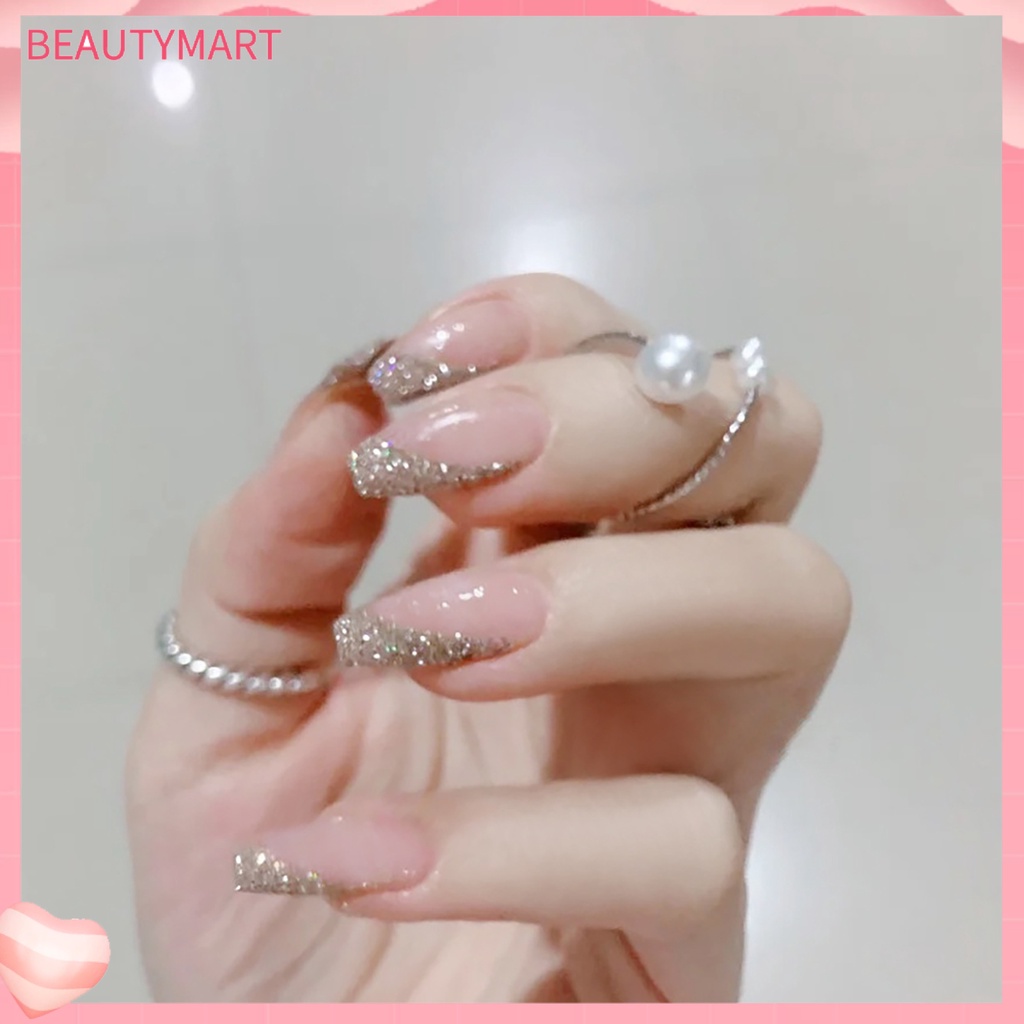 Set 24 Miếng Dán Trang Trí Móng Tay Màu Hồng Phong Cách Pháp Dễ Thương Dành Cho Bạn Gái