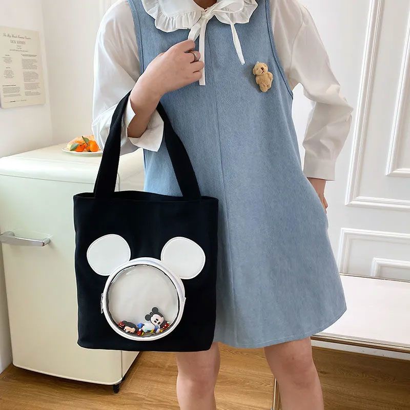 Túi Tote Đeo Vai Vải Canvas Sức Chứa Lớn In Hình Chuột Mickey Hoạt Hình Disney Cho Nữ Sinh