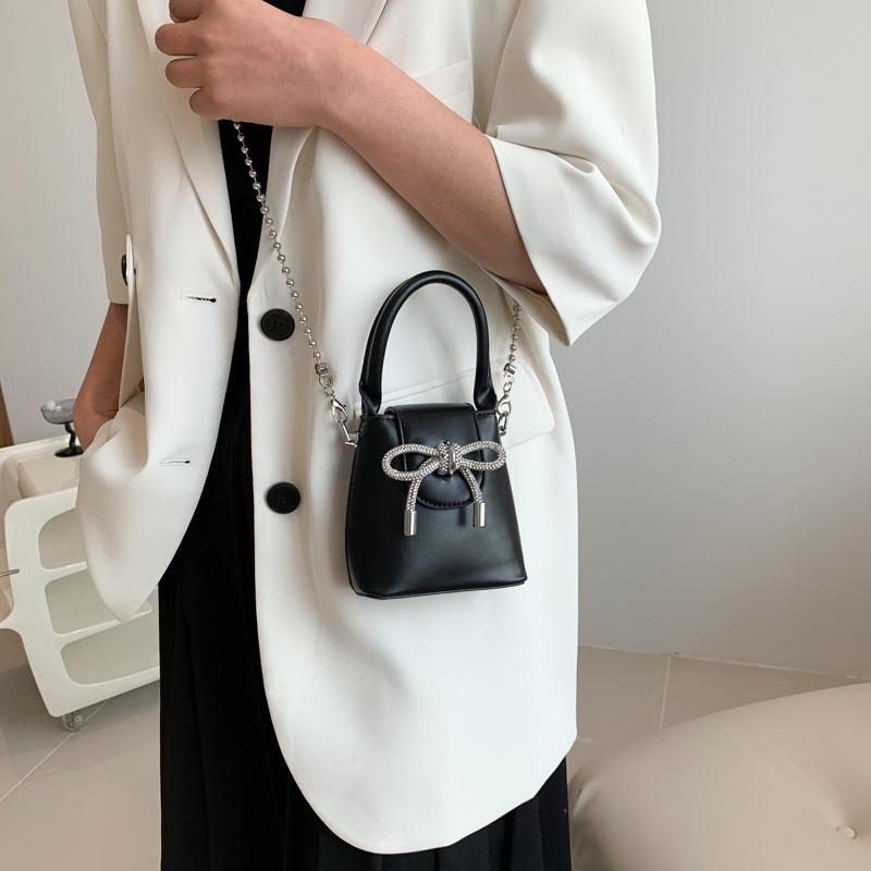 Ielgy Túi Xách bucket mini Đính Đá Kim Cương Giả Phối Nơ Phong Cách Pháp Cho Nữ