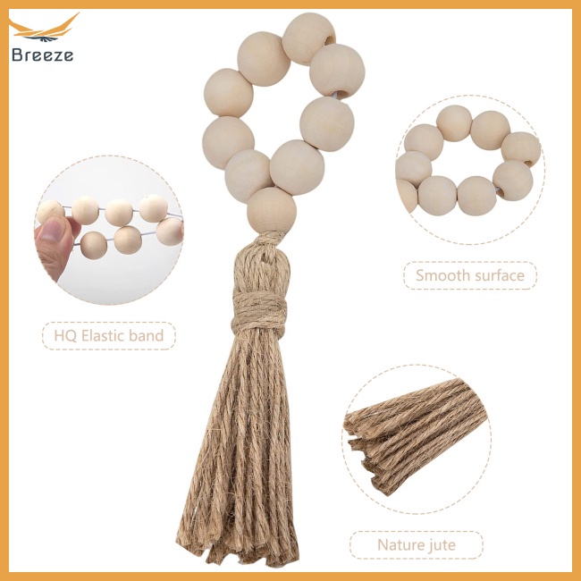 Set 12 Vòng Giữ Khăn Ăn Bằng Hạt Gỗ Tự Nhiên Kèm Tua Rua Để Bàn Trang Trí Nhà Cửa / Tiệc Cưới / Giáng