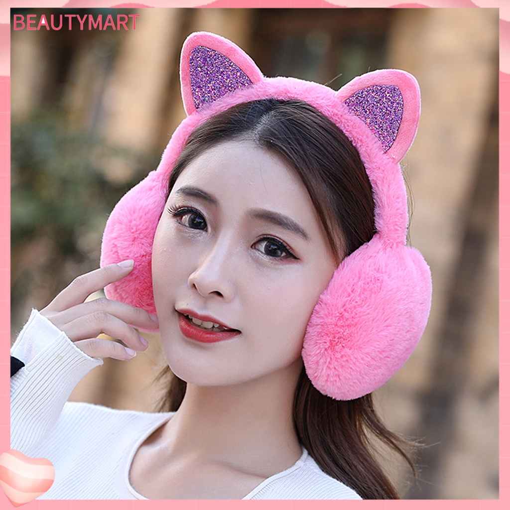 Chụp Tai Giữ Ấm Mùa Đông Hình Tai Mèo Đính Kim Tuyến Lấp Lánh