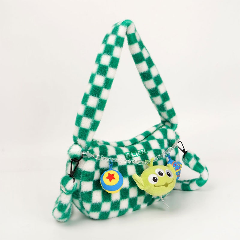 Túi Xách Đeo Vai Phối Lông Hình Trái Tim Ba Mắt Hoạt Hình Disney Dâu Tây Đáng Yêu Dành Cho Nữ