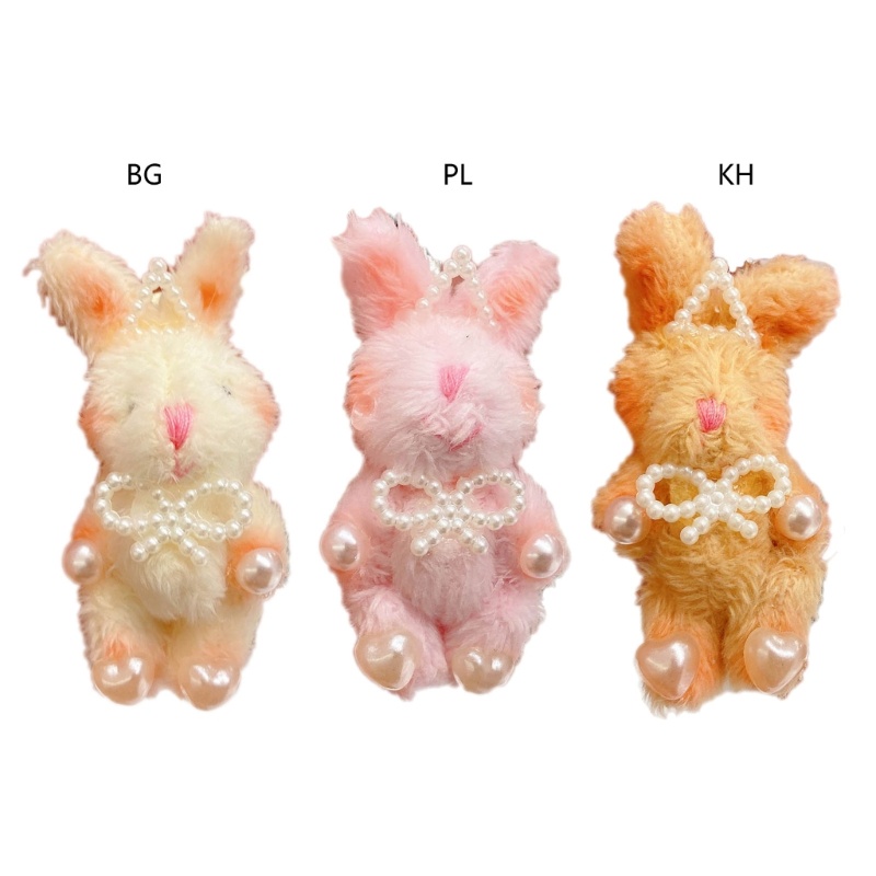 Móc Khóa Thỏ Bông Đính Ngọc Trai Và Nơ Dễ Thương