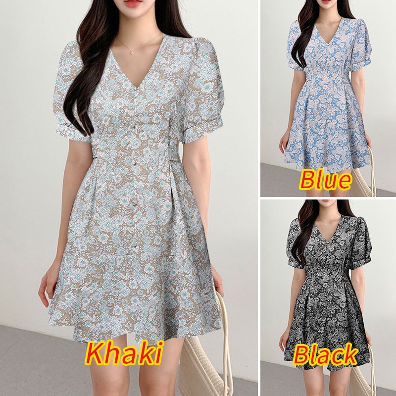 Zanzea Đầm Chữ A Cổ V Tay Phồng Xếp Ly Kiểu Hàn Quốc Thời Trang Cho Bạn Gái