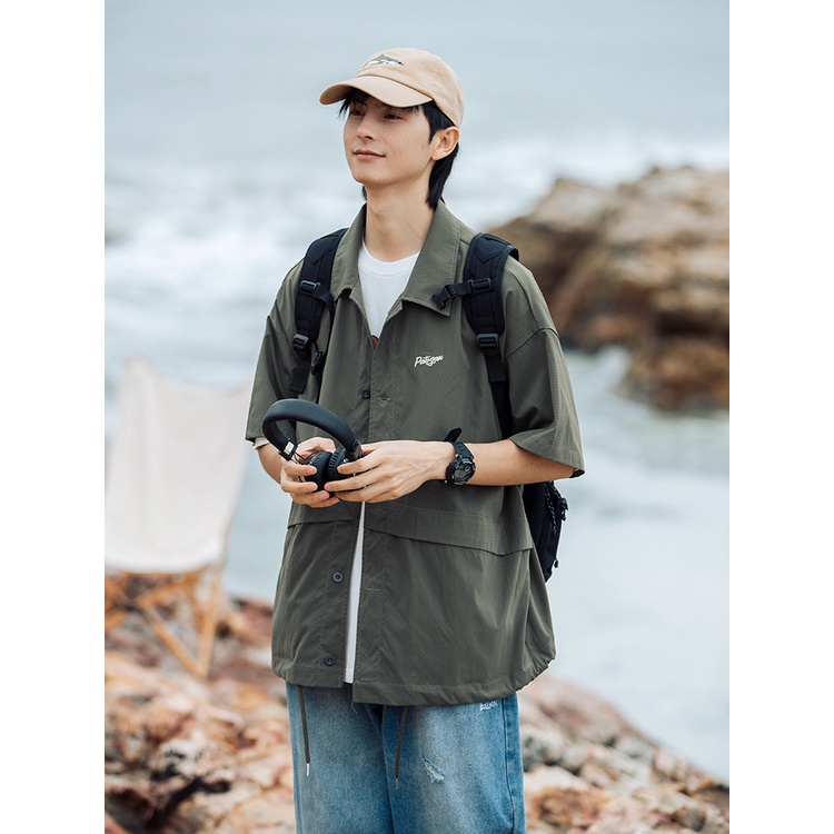 Áo Sơ Mi Tay Ngắn Dáng Rộng Thoáng Khí Phong Cách Đường Phố Thời Trang Mùa Hè Cho Nam