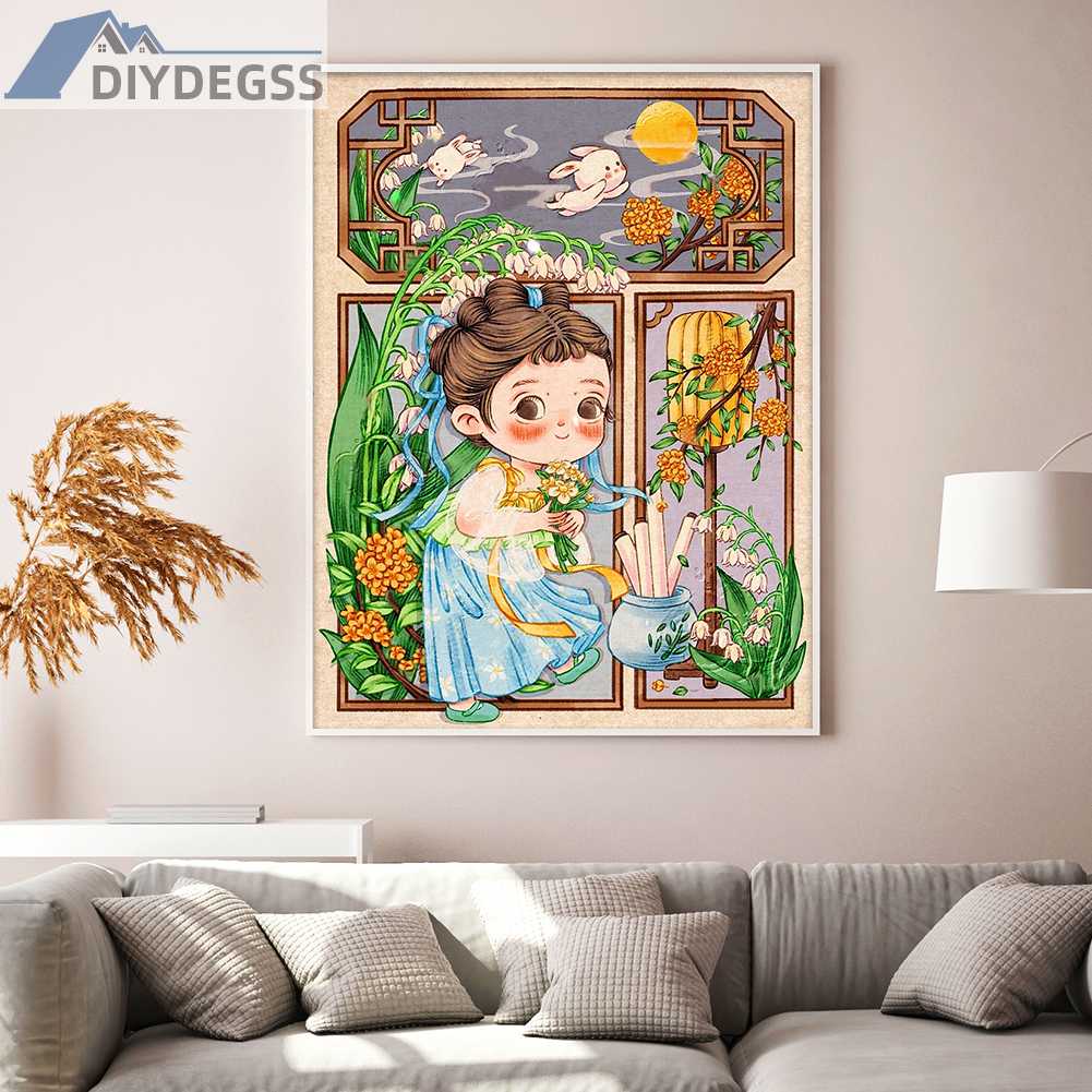 Toàn Bộ Bộ Tranh Thêu Chữ Thập 11CT Bằng cotton Thân Thiện Với Môi Trường Hình Cô Gái