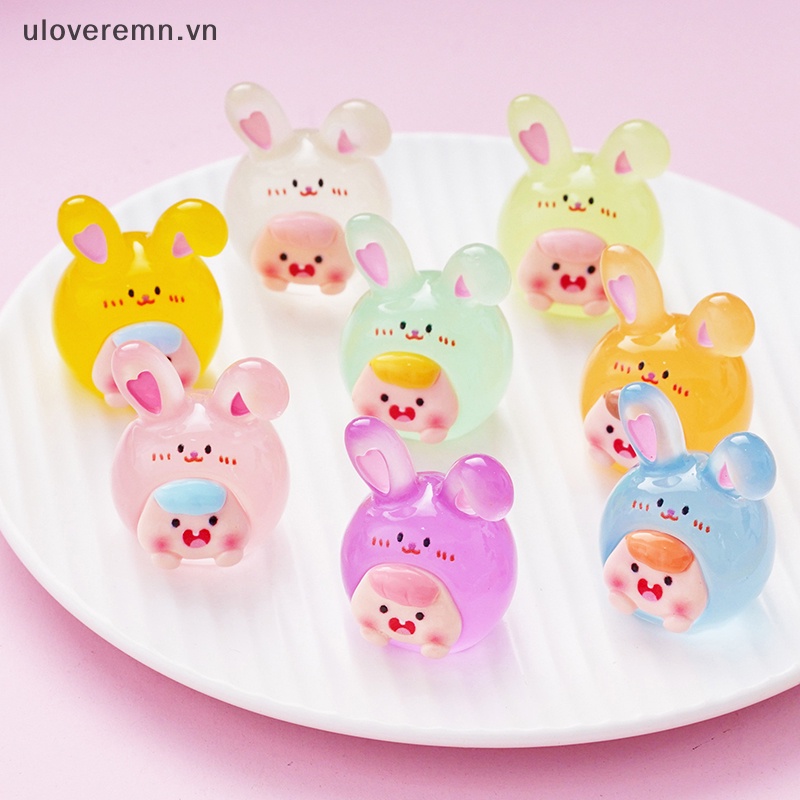 Set 2 Tượng Thỏ Hoạt Hình Mini Bằng Nhựa Phát Quang Trang Trí Tiểu Cảnh