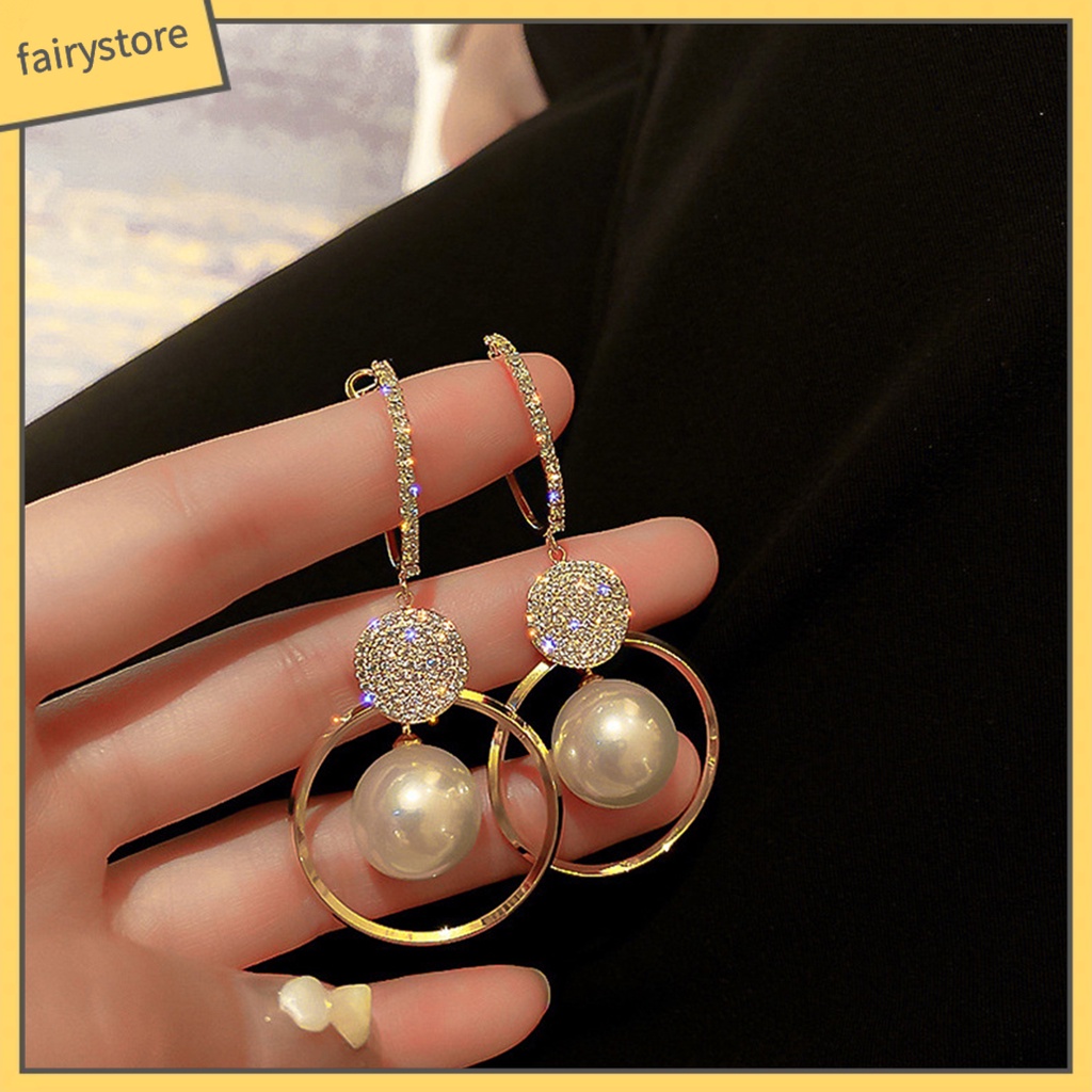 1 Đôi Bông Tai Tròn Đính Ngọc Trai Giả Phong Cách Hàn Quốc