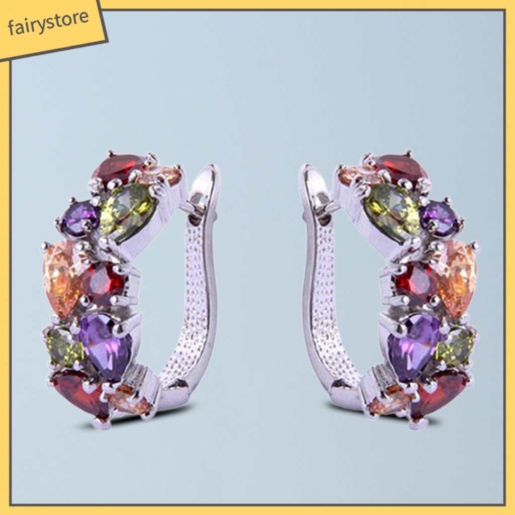 1 Đôi Bông Tai Tròn Đính Đá Zircon Nhiều Màu Thoải Mái Thời Trang Dành Cho Nữ