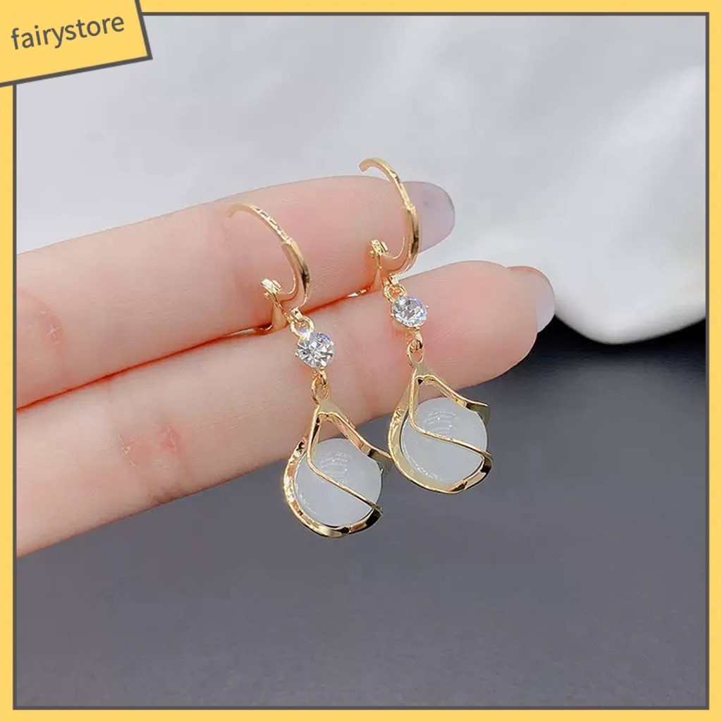 1 Đôi Bông Tai Tròn Đính Đá Opal Lấp Lánh Thời Trang Dành Cho Nữ