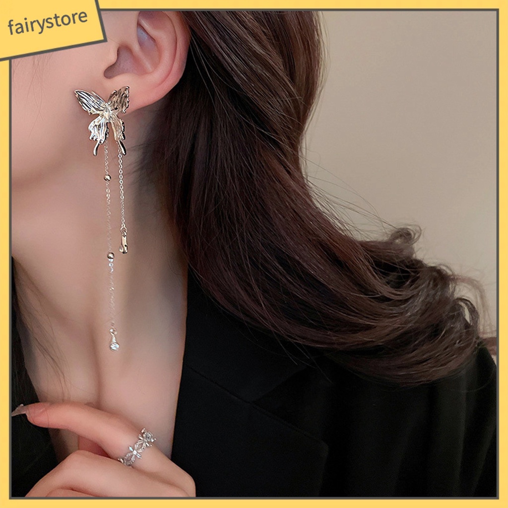 1 Đôi Bông Tai Dáng Dài Hình Bướm Đính Đá Thời Trang Dành Cho Nữ