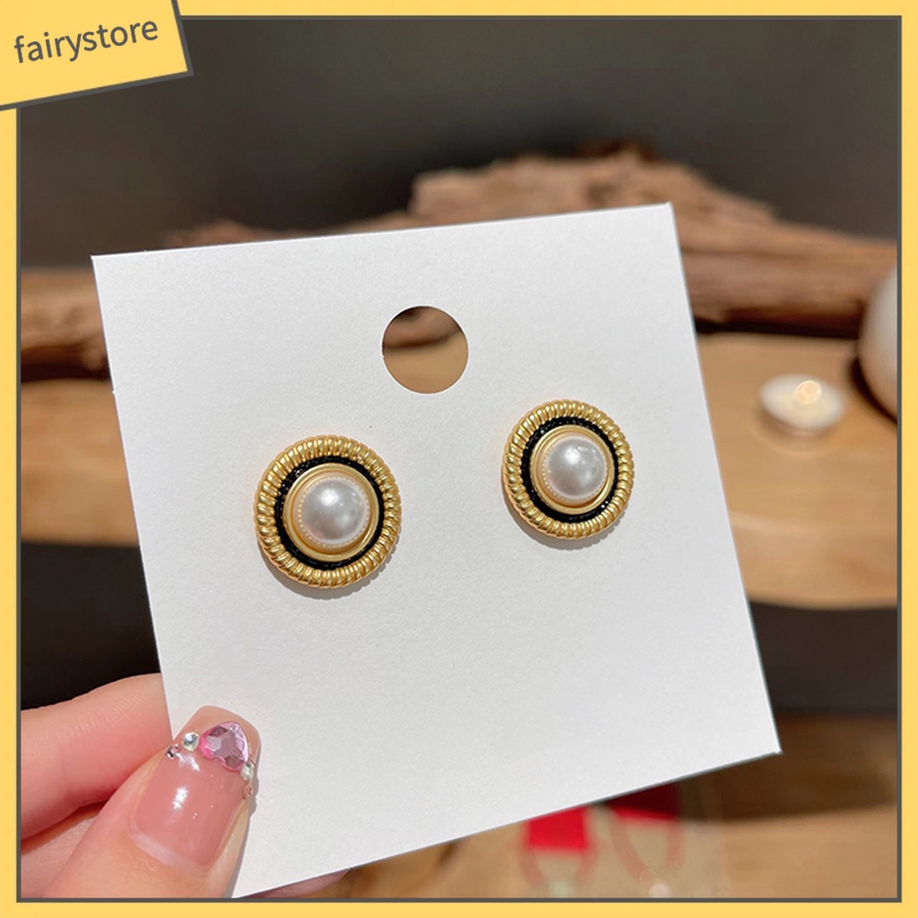 1 Đôi Bông Tai Tròn Đính Ngọc Trai Nhân Tạo Sang Trọng Cho Nữ