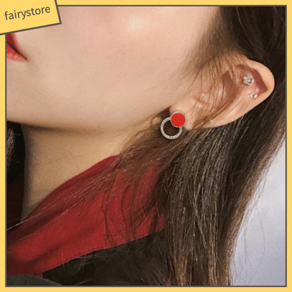 1 Đôi Bông Tai Tròn Đính Đá Thời Trang Dành Cho Nữ