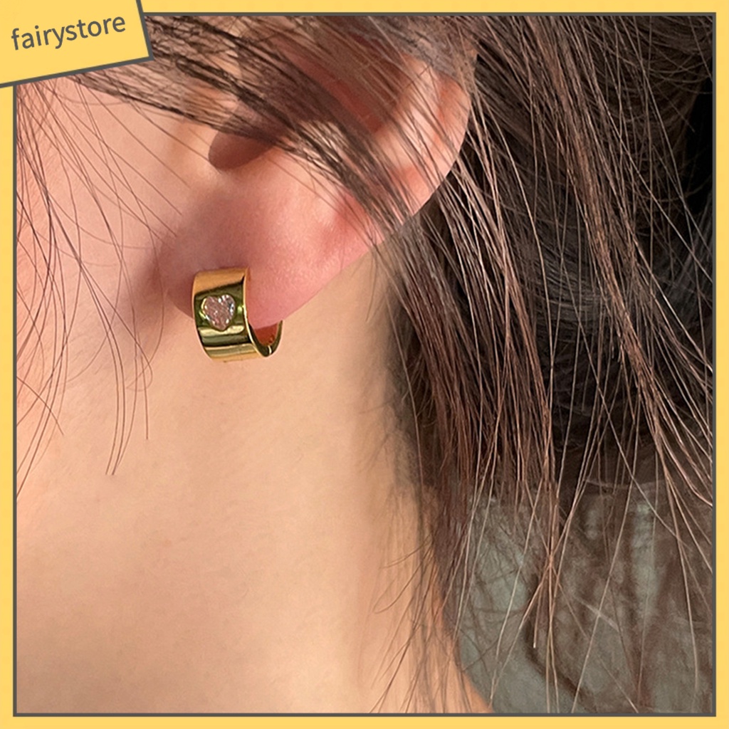 1 Đôi Bông Tai Hình Trái Tim Đính Đá Thời Trang Dành Cho Nữ