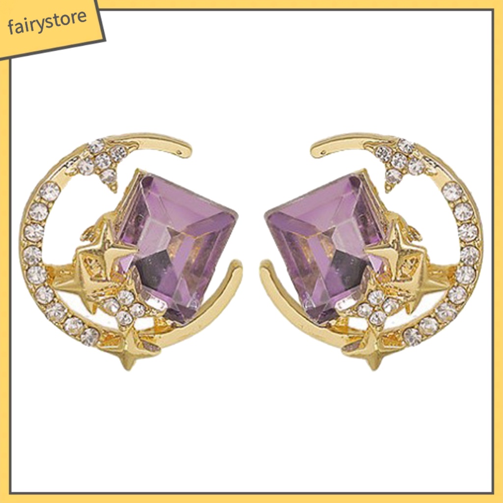 1 Đôi Bông Tai Hợp Kim Hình Ngôi Sao / Mặt Trăng Lấp Lánh Chống Oxy Hóa Thân Thiện Với Da Không Gây Kích Ứng Phong Cách Hàn Quốc Dành Cho Nữ