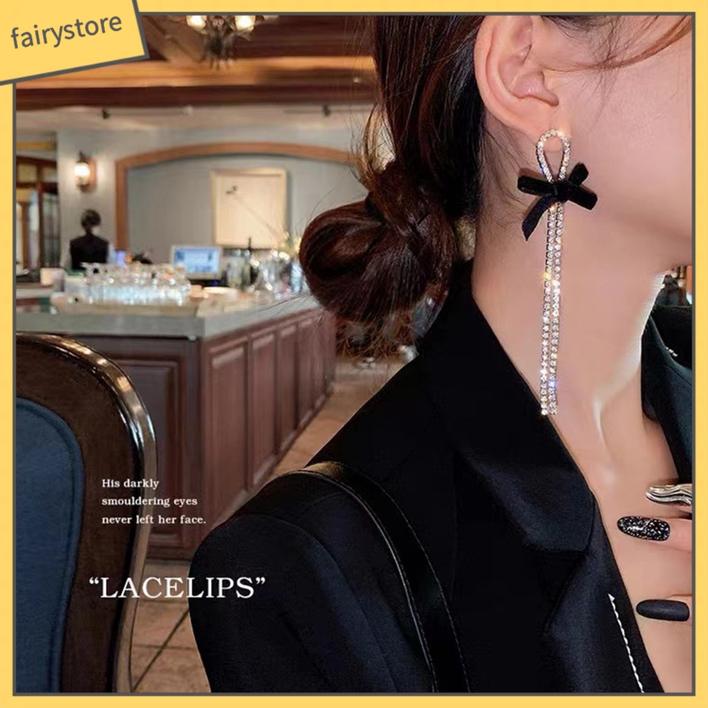 1 Đôi Bông Tai Hình Nơ Bằng Hợp Kim Lấp Lánh Chống Oxy Hóa Dành Cho Nữ