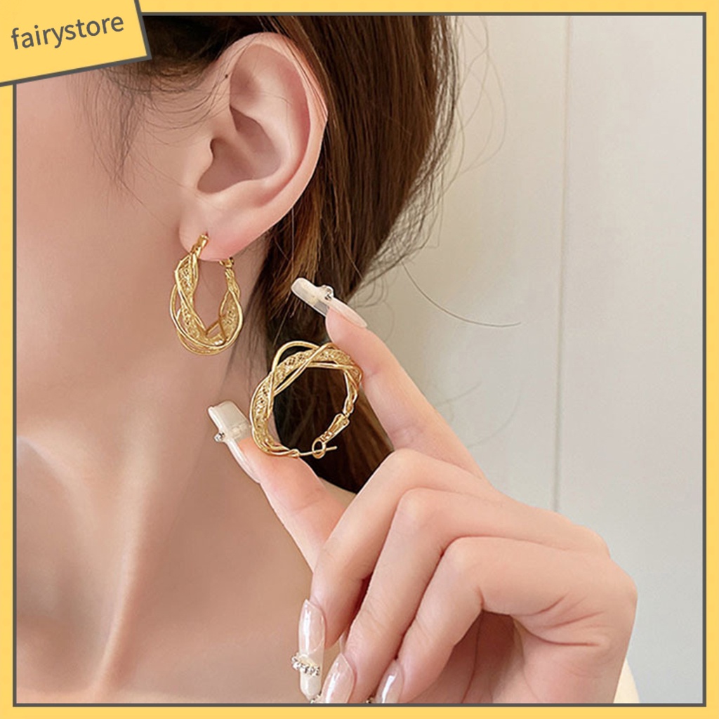 1 Đôi Khuyên Tai Kim Loại Tròn Xoắn Thời Trang