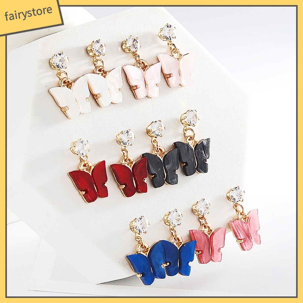 Bông Tai Hình Bướm Bằng Acrylic Đính Đá Zircon Nhiều Màu Phong Cách Đơn Giản Dành Cho Nữ