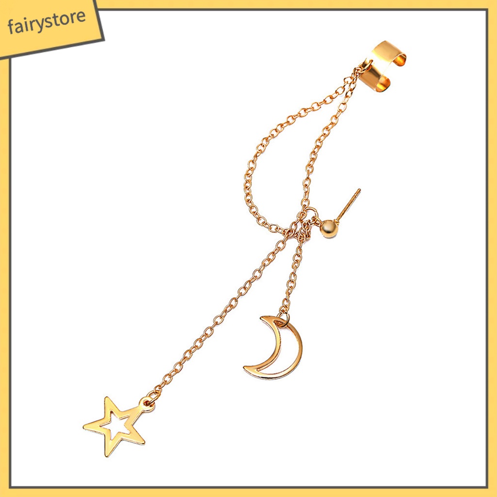 1 Khuyên Tai Dạng Kẹp Hình Mặt Trăng Bằng Thép Không Gỉ Màu Sắc Đơn Giản