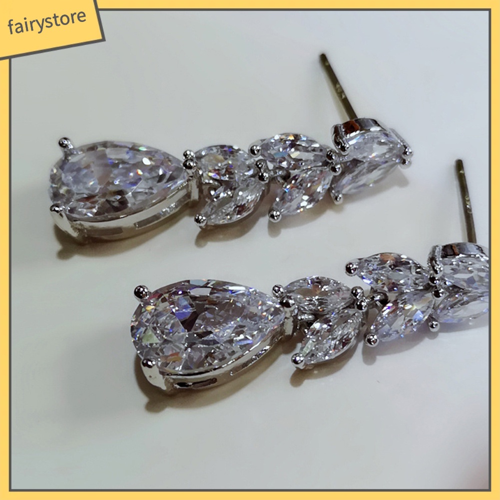 Bông Tai Hình Giọt Nước Đính Đá Zircon Hình Giọt Nước Thời Trang Cho Nữ