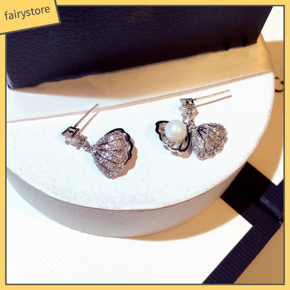 Bông Tai Hình Vỏ Sò Đính Ngọc Trai Nhân Tạo Thời Trang Dành Cho Nữ