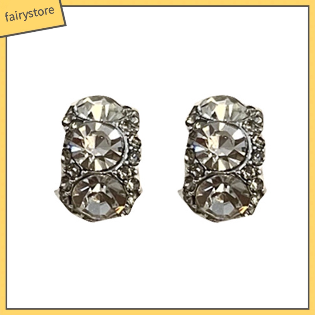 1 Đôi Bông Tai Hợp Kim Hình Chữ C Đính Đá Lấp Lánh Sang Trọng