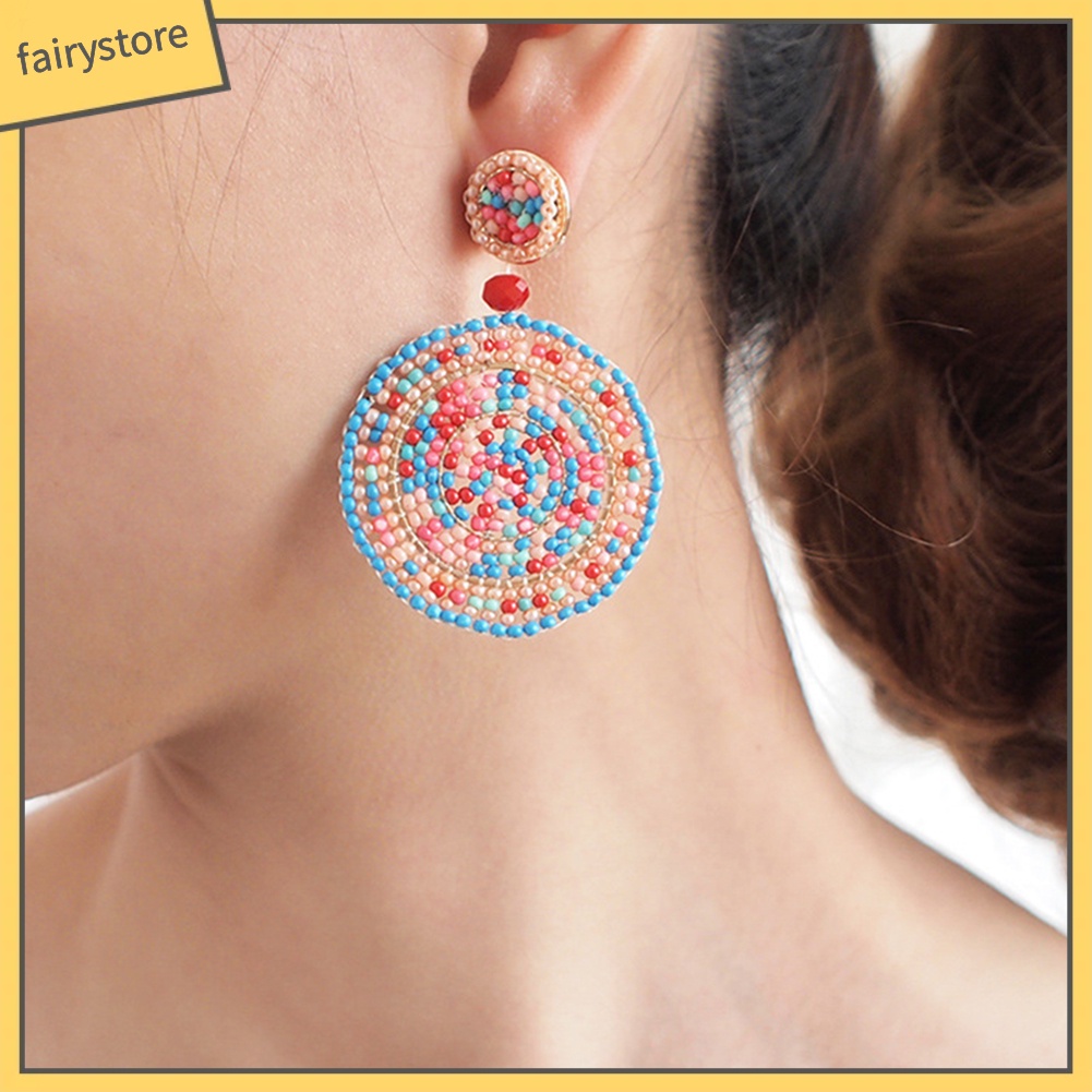 Bông Tai Tròn Xỏ Hạt Thủ Công Phong Cách Bohemian Thời Trang Cho Nữ