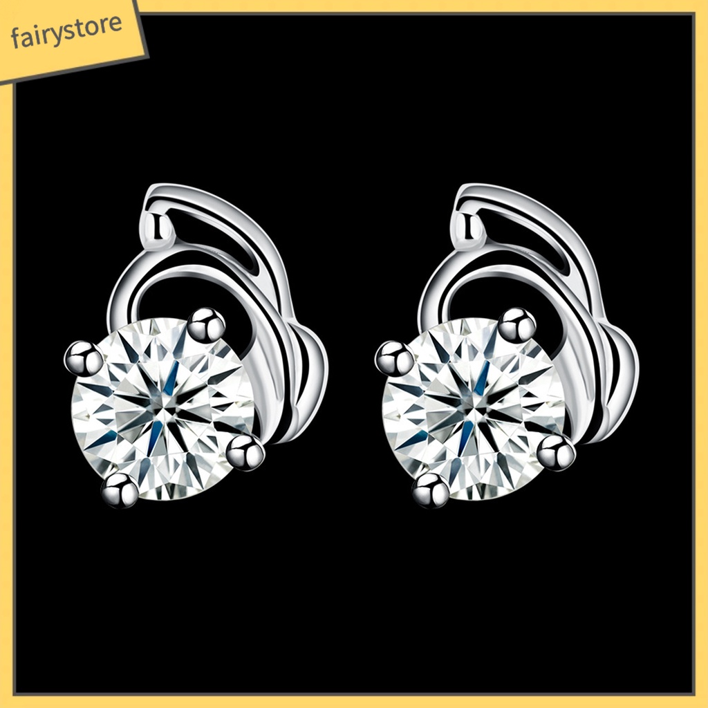 1 Đôi Bông Tai Mạ Bạc 925 Đính Đá Zircon Màu Sắc Lấp Lánh Dành Cho Nữ