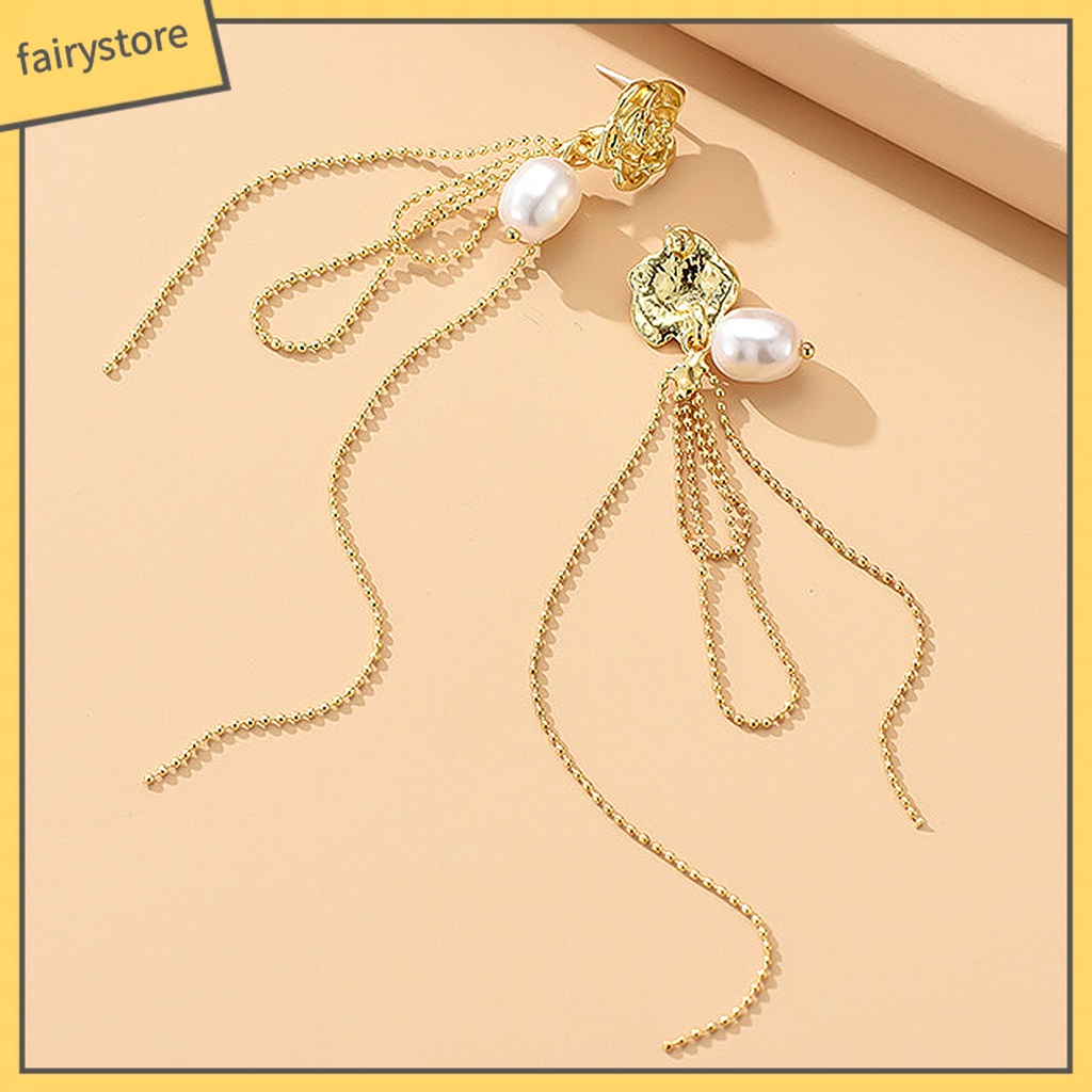 1 Đôi Bông Tai Hình Hoa Hồng Đính Ngọc Trai Nhân Tạo Thời Trang