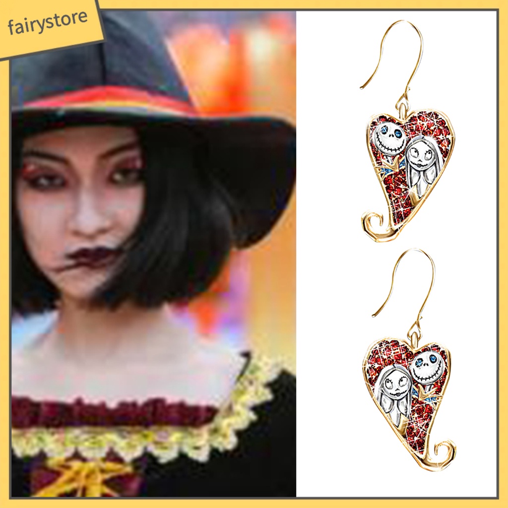 1 Đôi Bông Tai Hợp Kim Hình Trái Tim Phong Cách Halloween Thời Trang