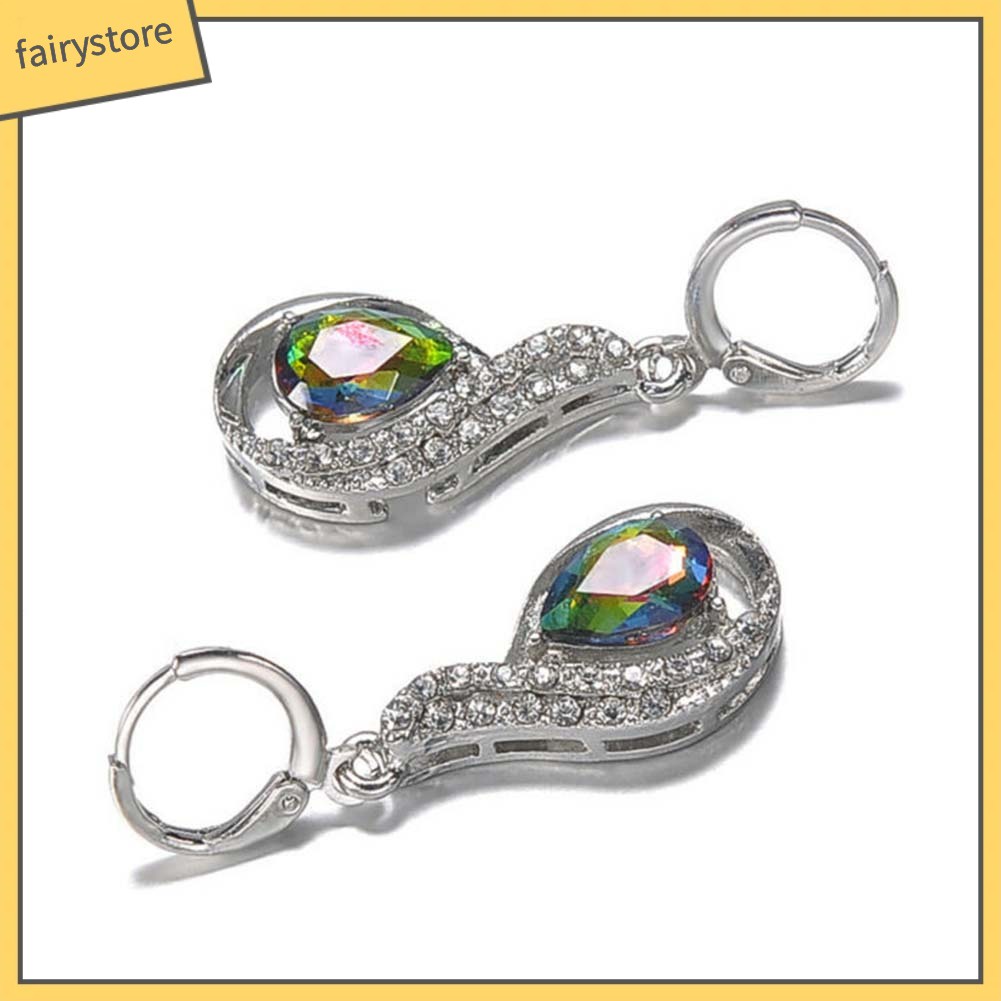 Bông Tai Hình Giọt Nước Đính Đá Màu Cầu Vồng Sáng Tạo Thời Trang Cho Nữ