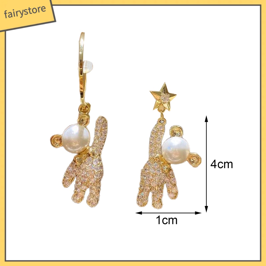 1 Đôi Bông Tai Hình Gấu Hợp Kim Dáng Dài Lấp Lánh Thời Trang Dự Tiệc Dành Cho Nữ