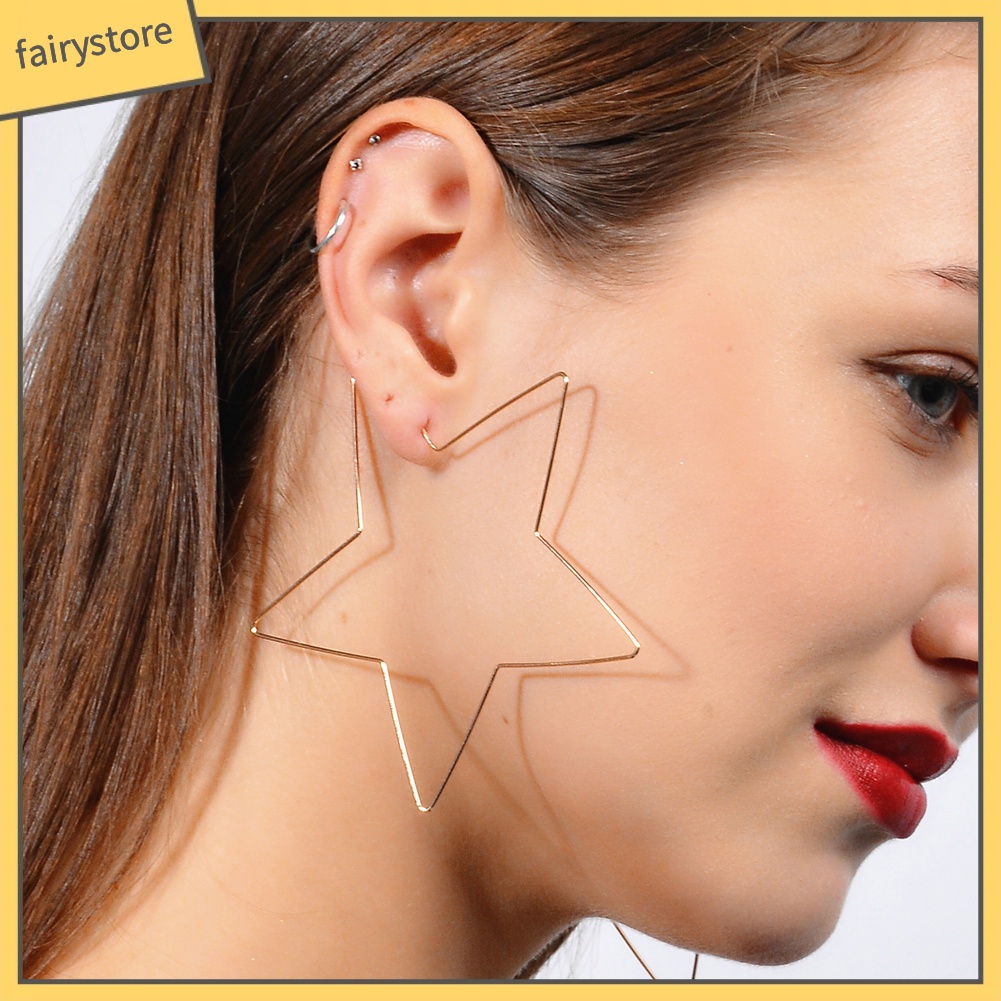 Bông Tai Hình Ngôi Sao / Trái Tim Cỡ Lớn Đơn Giản Thời Trang Cho Nữ