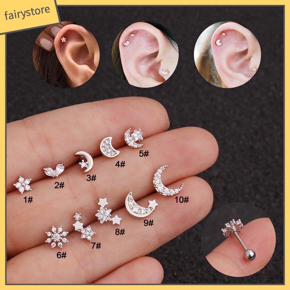 1 Chiếc Bông Tai Hình Hoa / Mặt Trăng / Ngôi Sao Đính Đá Zircon Thời Trang Nữ