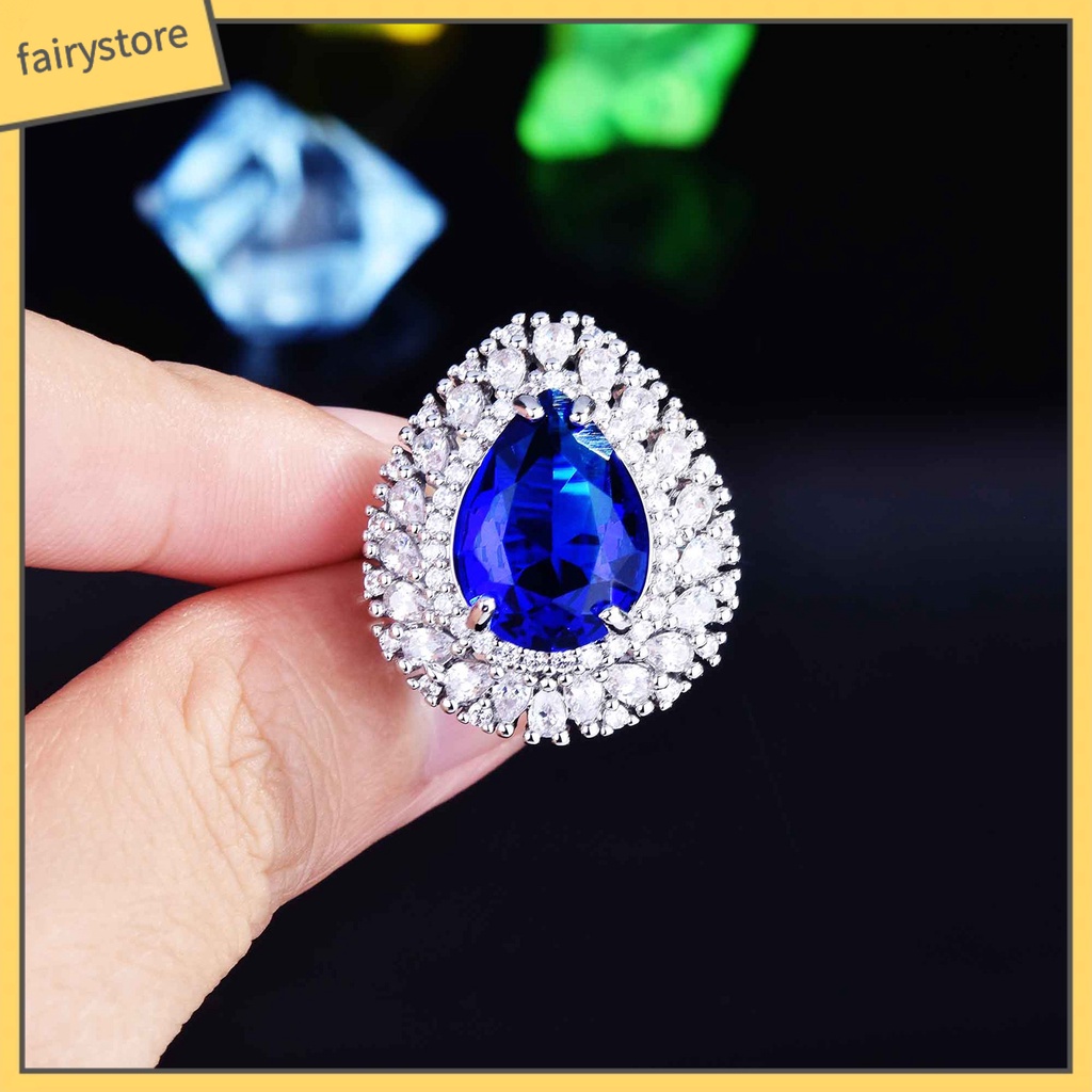 [FRO] Nhẫn Đính Đá Hình Giọt Nước Tinh Tế Cho Nữ