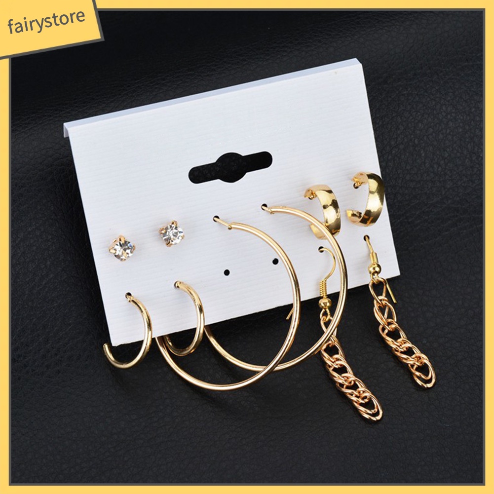 Bộ Khuyên Tai Dạng Móc Đính Đá Lấp Lánh Thời Trang Cho Nữ