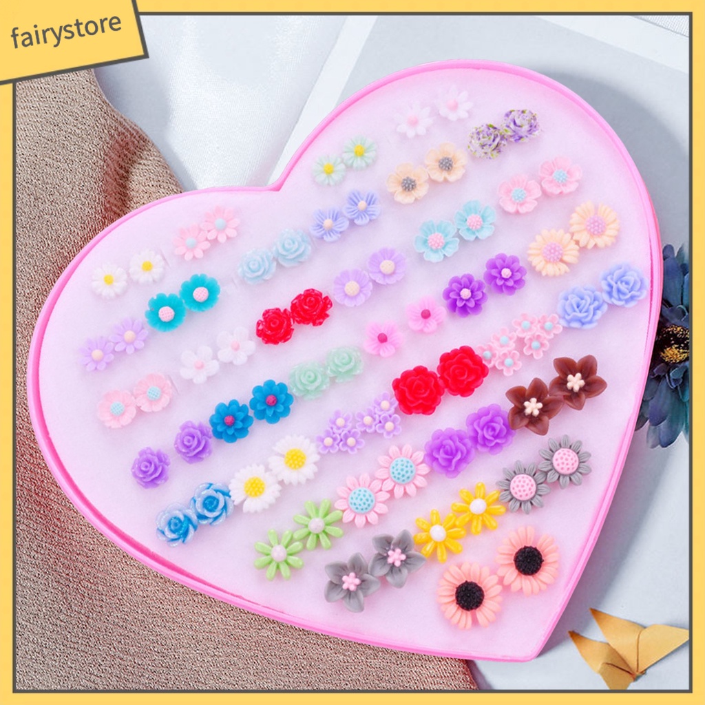 Set 36 Đôi Khuyên Tai Bằng Thép Không Gỉ Họa Tiết Hoạt Hình Nhiều Màu Sắc