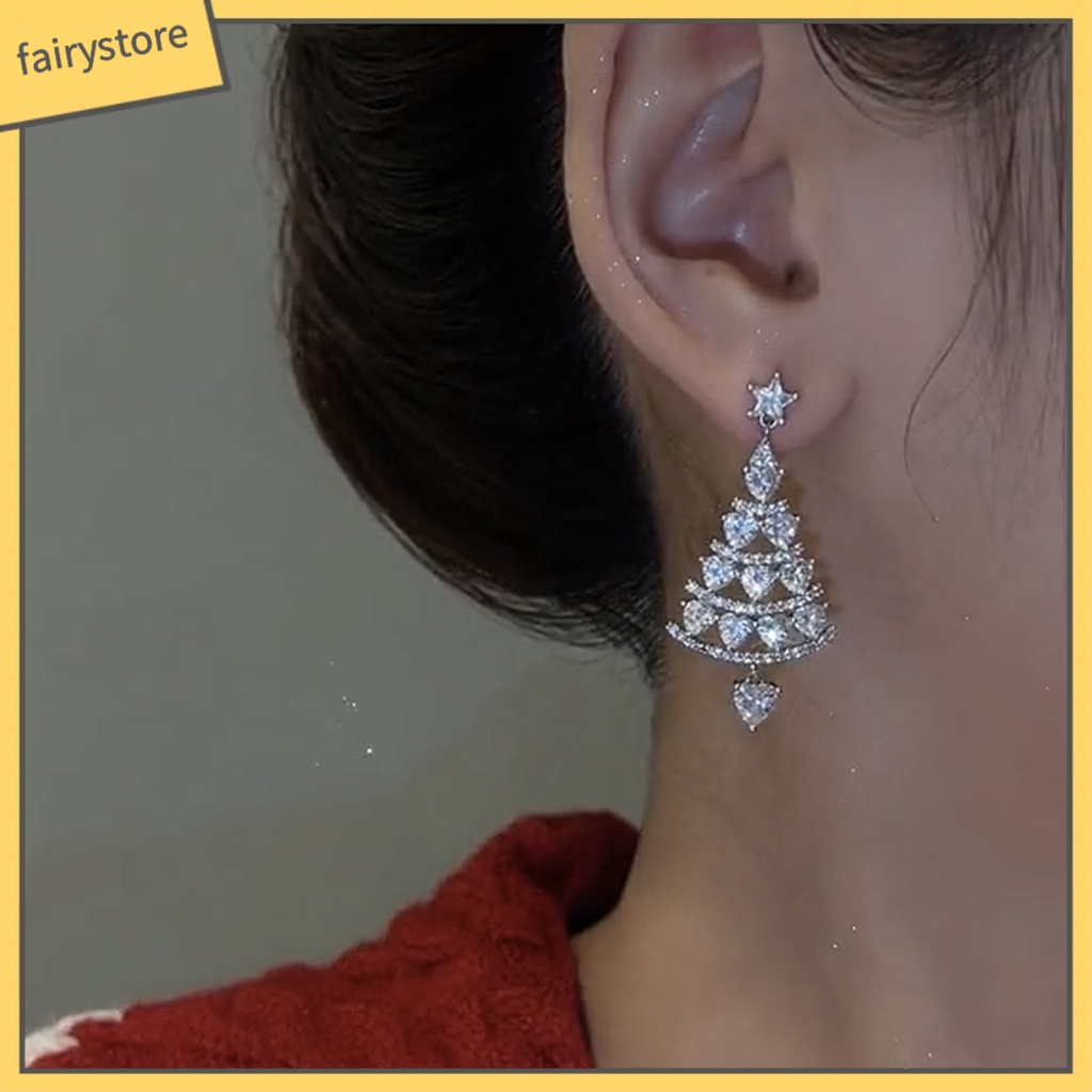 1 Đôi Bông Tai Hình Cây Thông Giáng Sinh Đính Đá Lấp Lánh Thời Trang Năm Mới Cho Nữ