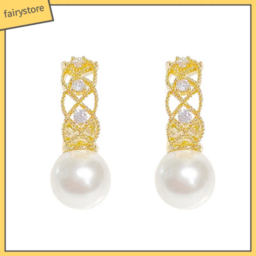 1 Đôi Bông Tai Tròn Rỗng Đính Ngọc Trai Giả Lấp Lánh Thời Trang Dự Tiệc Dành Cho Nữ