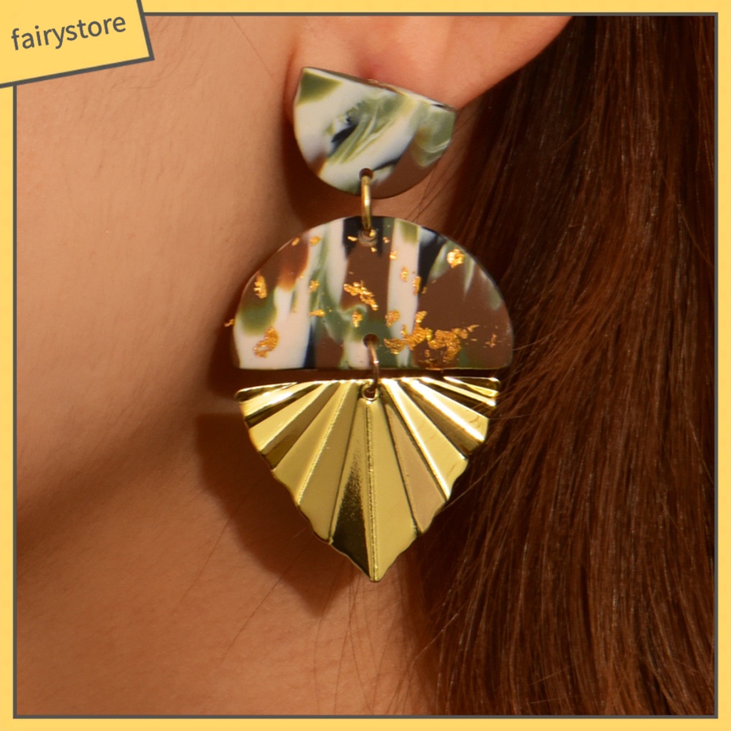 1 Đôi Bông Tai Xỏ Lỗ Mặt Oval Họa Tiết Hình Học Trong Suốt Phong Cách Retro