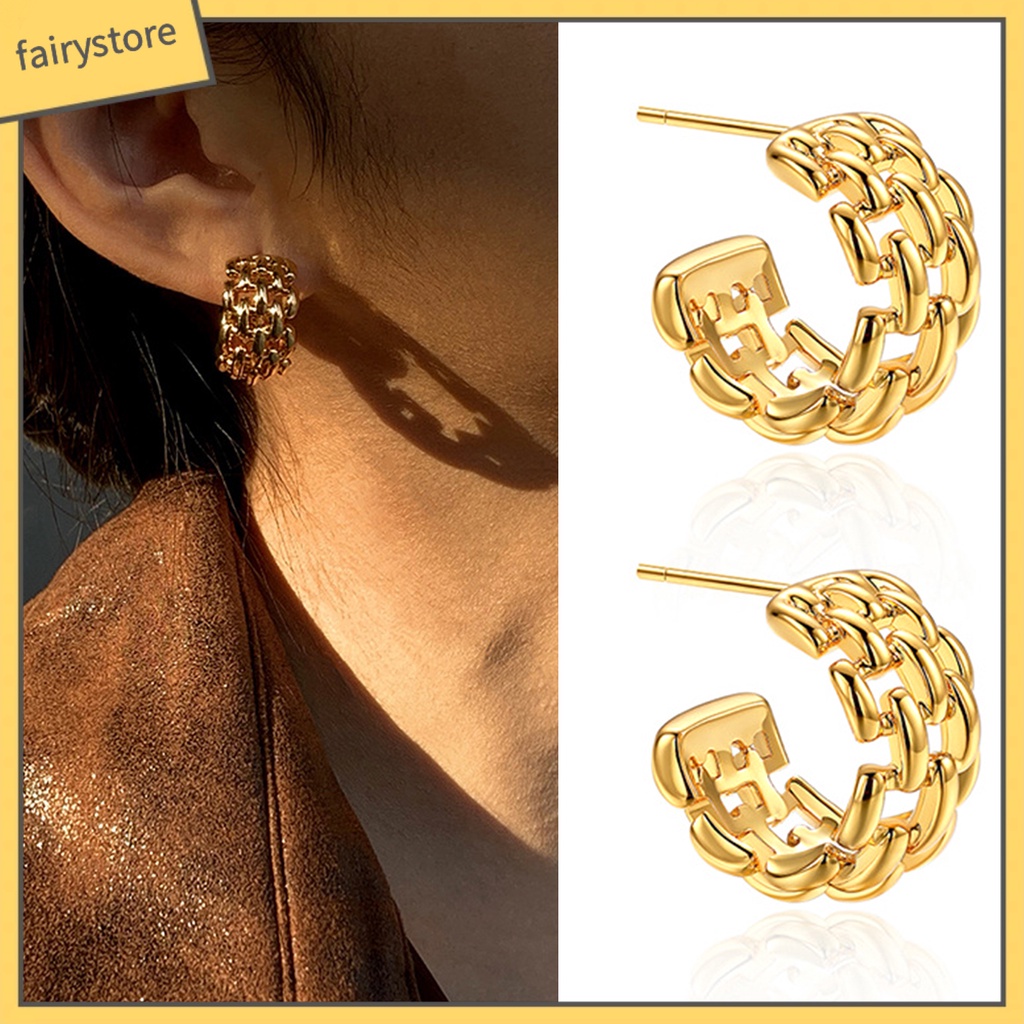 1 Đôi Bông Tai Dạng Vòng Hở Màu Vàng Bóng Cao Không Gây Dị Ứng Thời Trang Thích Hợp Làm Quà Tặng Cho Bạn Gái