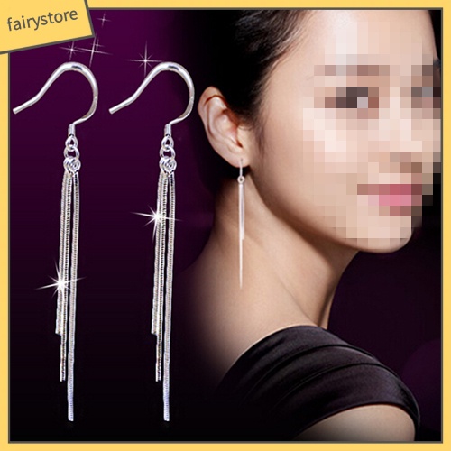 [FRO] Bông Tai Móc Tua Rua Mạ Bạc Trang Sức Đám Cưới Dành Cho Nữ