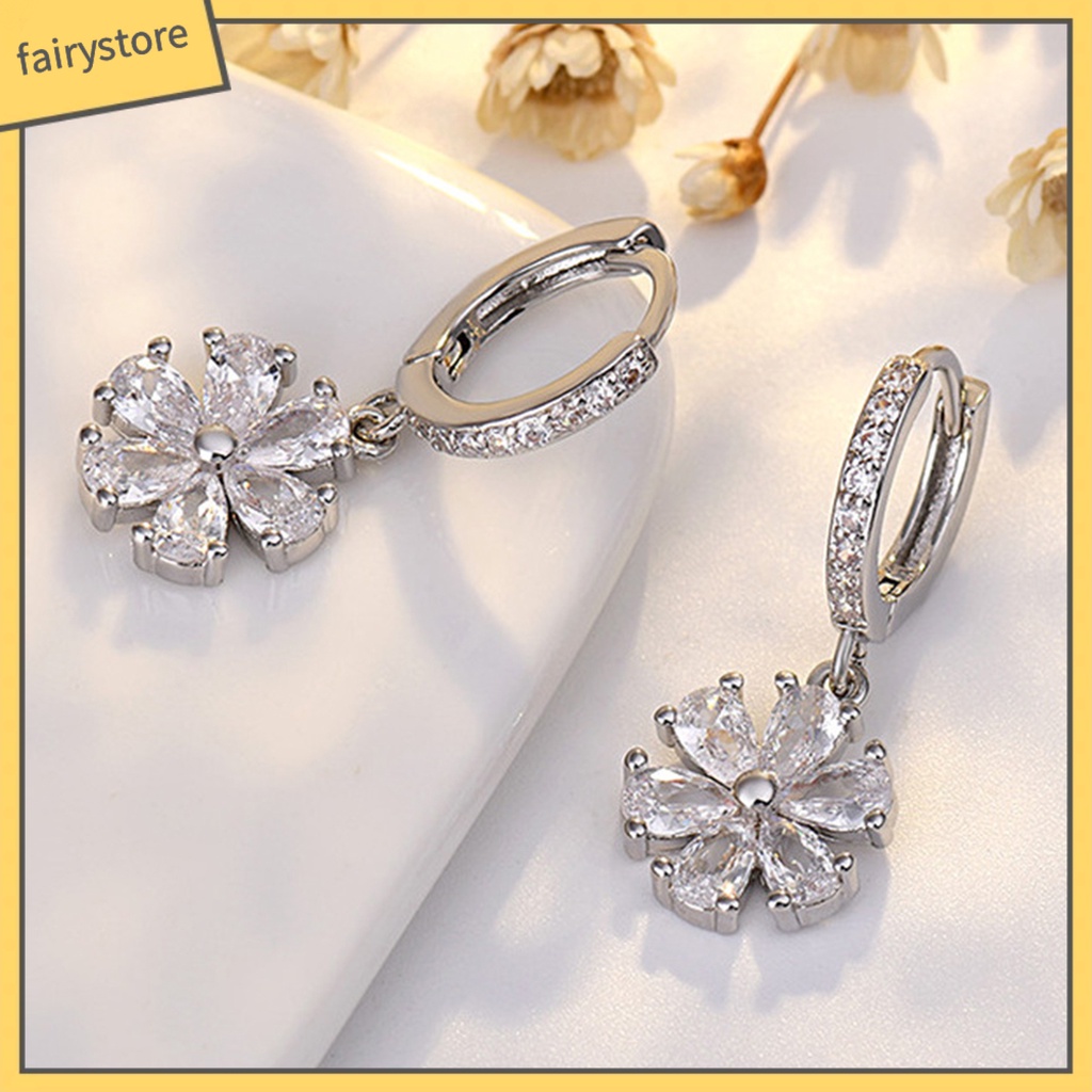 1 Đôi Bông Tai Dáng Dài Đính Đá Zircon Lấp Lánh Thời Trang Cho Nữ