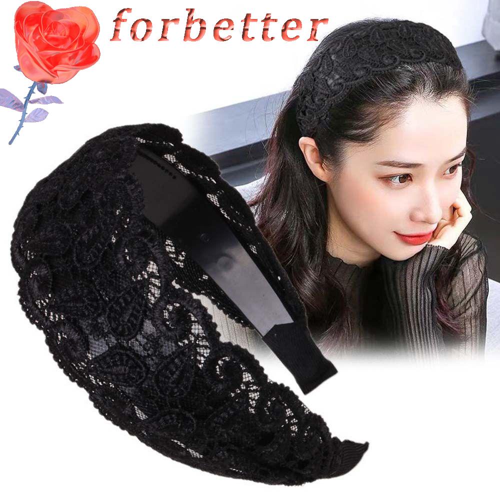 Băng Đô Cài Tóc Phối Ren Bản Rộng Họa Tiết Hoa Ngọt Ngào Cho Nữ