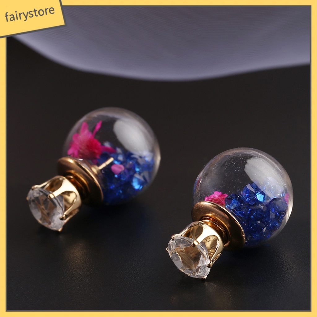 1 Đôi Bông Tai Hình Cầu Đính Hoa Ngọt Ngào Thoải Mái