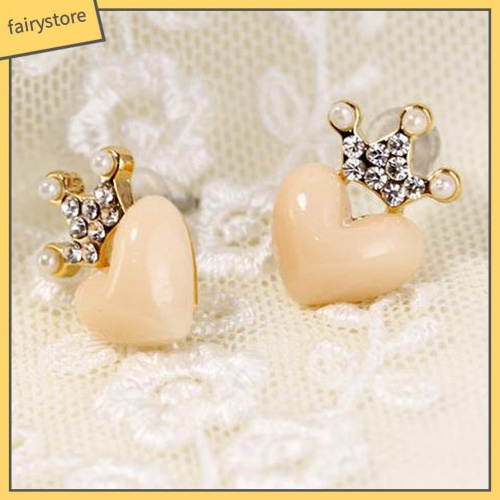 1 Đôi Bông Tai Hình Vương Miện / Trái Tim Đính Ngọc Trai Giả Thời Trang Dành Cho Nữ