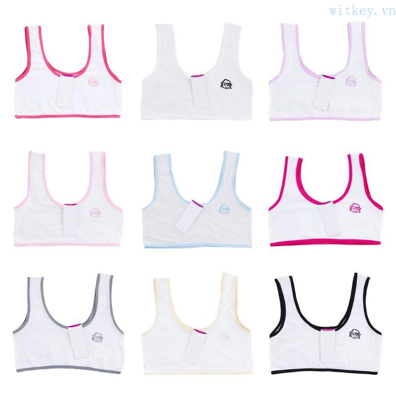Áo Ngực Crop Top Dây Bản Rộng Bằng Vải Cotton Không Đệm Thêu Họa Tiết Hoạt Hình Dành Cho Bạn Gái Tuổi Teen