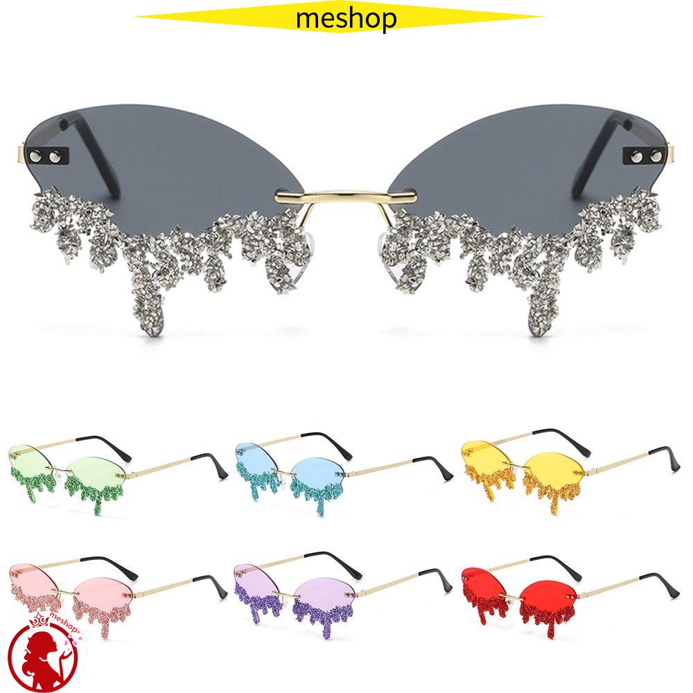 Kính Mát Hình Oval Đính Đá Lấp Lánh Phong Cách Retro Dành Cho Nữ